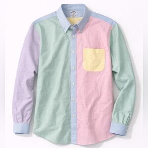 Brooks Brothers Men’s Colorblock Button Down Shirt Pastel Multi Color Relaxed
